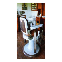 Chaise de coiffeur avec la caisse enregistreuse cartes de vœux avec photo