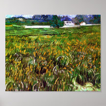 Champ de blé Auvers, la Maison Blanche, Vincent va Affiche