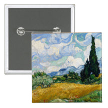 Champ de blé avec le bouton de cyprès badge avec épingle