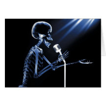 CHANT SQUELETTIQUE DE RAYON X SUR RÉTRO MIC - BLEU CARTE DE VŒUX