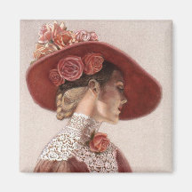 Chapeau rose de cru victorien élégant de Madame be Magnets Pour Réfrigérateur