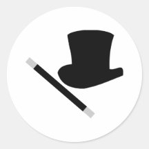 chapeau supérieur de magicien et baguette magique  autocollants ronds