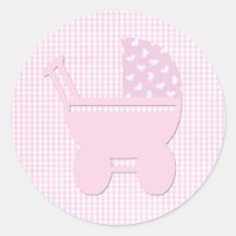 Chariot assez rose de cru de bébé autocollants ronds