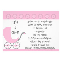 Chariot rose c'est une invitation de baby shower d