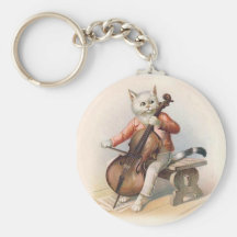 Chat anthropomorphe jouant le violoncelle porte-clés