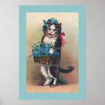 "Chat avec des myosotis des marais 2" cru Posters