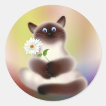 Chat avec la fleur adhésif rond