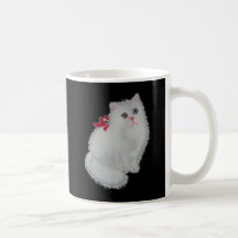Chat blanc avec le ruban rouge mugs à café