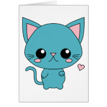 Chat bleu mignon de Kawaii Cartes De Vœux