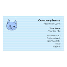 Chat bleu mignon. Fond bleu-clair de rayure Cartes De Visite Professionnelles