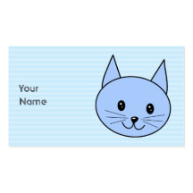 Chat bleu mignon. Fond bleu-clair de rayure Cartes De Visite Personnelles