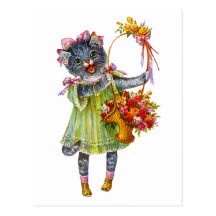 Chat d'Arthur Theile Kitty avec le panier de fleur Carte Postale