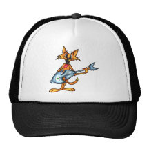 Chat de bande dessinée et guitare de poissons casquettes de camionneur