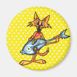 Chat de bande dessinée et guitare de poissons magnets pour réfrigérateur