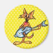 Chat de bande dessinée et guitare de poissons magnets pour réfrigérateur