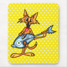 Chat de bande dessinée et guitare de poissons tapis de souris