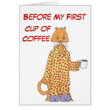 Chat de café de matin cartes de vœux