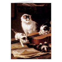 Chat de chatons jouant avec mignon vilain de guita cartes de vœux