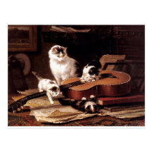 Chat de chatons jouant avec mignon vilain de guita cartes postales