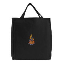 Chat de citrouille sac fourre-tout brodé