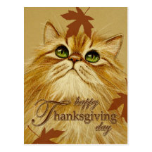 Chat de gingembre et feuille - carte postale