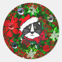 Chat de Noël Autocollant Rond