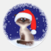 Chat de Noël dans le chapeau de Père Noël Adhésif