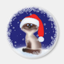 Chat de Noël dans le chapeau de Père Noël Magnets