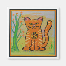 Chat de paix avec des fleurs magnets pour réfrigérateur