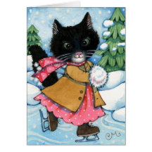 Chat de patinage de glace - carte de voeux mignonn
