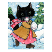 Chat de patinage de glace - carte postale mignonne