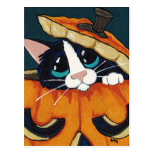 Chat de smoking en carte postale de Halloween de c