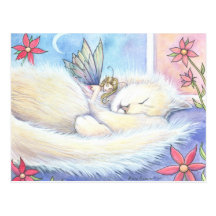Chat de sommeil et carte postale mignons de fée