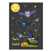 Chat de sorcière et invitation faits sur commande 