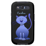 Chat de sourire bleu heureux mignon Samsung nommé  Coque Samsung Galaxy S3