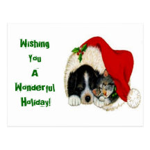 Chat de vacances de Noël et carte postale de chien