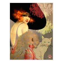 Chat de Veronica et carte postale de lustre