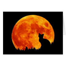 Chat en pleine lune orange cartes de vœux