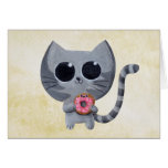Chat et beignet gris mignons carte de vœux