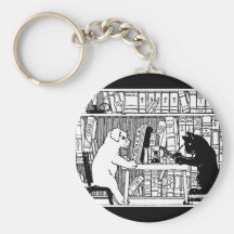 Chat et chien dans la bibliothèque porte-clés