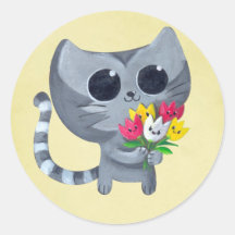 Chat et fleurs mignons de Kitty Adhésifs