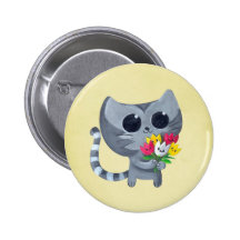 Chat et fleurs mignons de Kitty Badge Avec Épingle