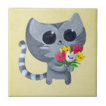 Chat et fleurs mignons de Kitty Carreau En Céramique