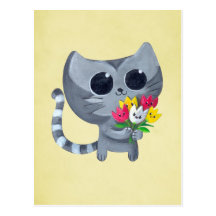 Chat et fleurs mignons de Kitty Carte Postale