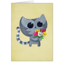 Chat et fleurs mignons de Kitty Cartes De Vœux