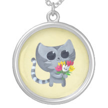 Chat et fleurs mignons de Kitty Bijouterie Personnalisée