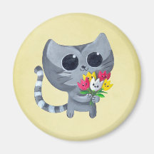 Chat et fleurs mignons de Kitty Magnets