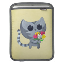 Chat et fleurs mignons de Kitty Poches Pour iPad