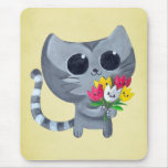 Chat et fleurs mignons de Kitty Tapis De Souris