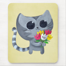 Chat et fleurs mignons de Kitty Tapis De Souris